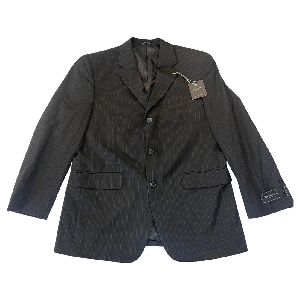 NWT Van Heusen Mens Pinstripe Suit Separate Blazer Black 40 Short NEW